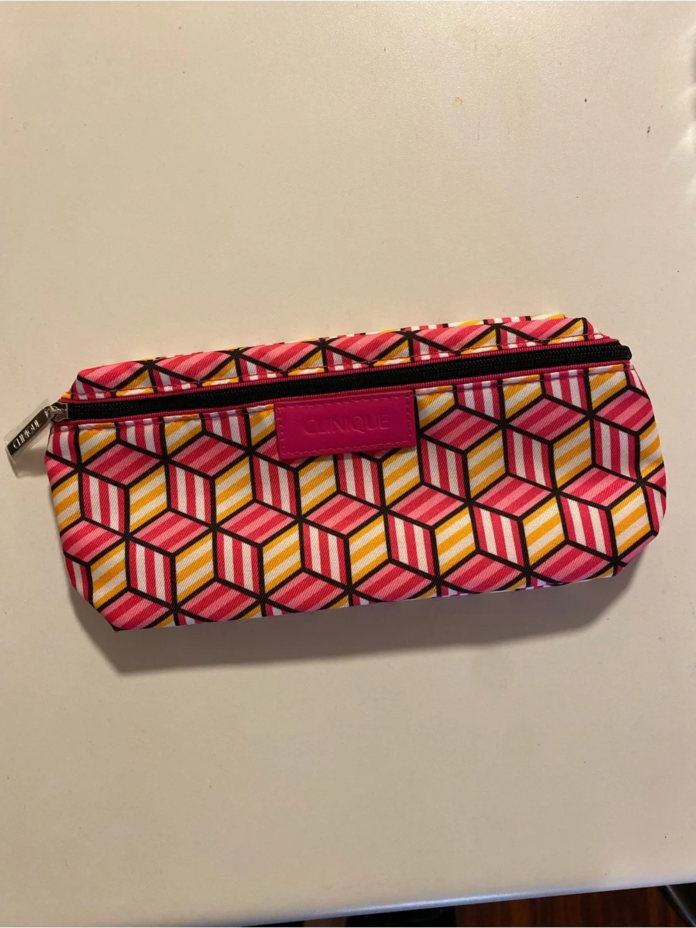 Clinique Pink Yellow Geometric Cosmetic bag case Pouch